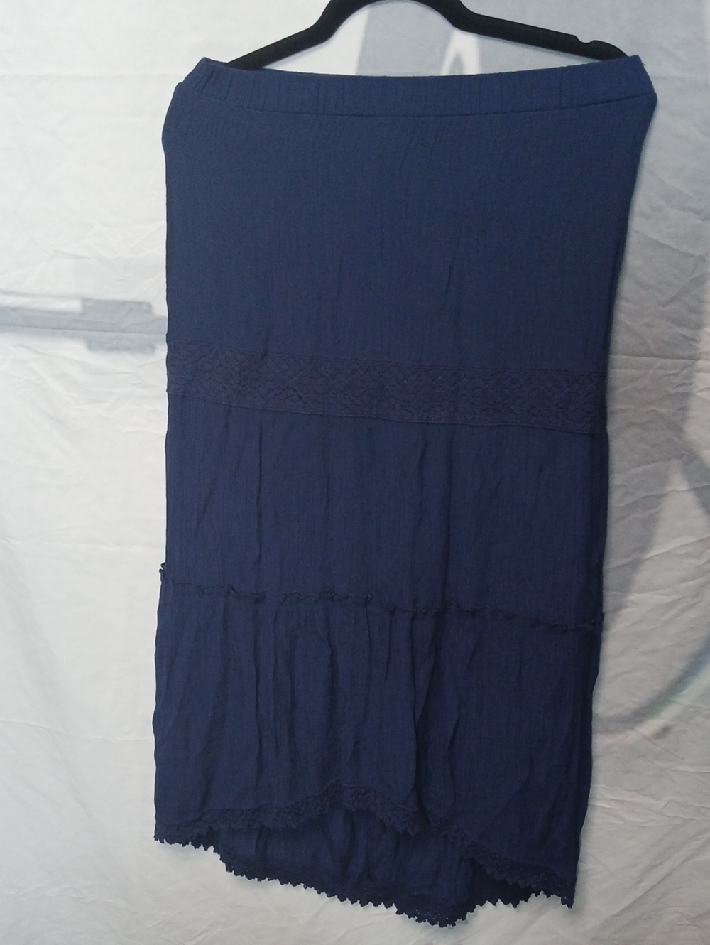 I.N. Studio Navy Tiered Maxi Skirt with Lace Trim